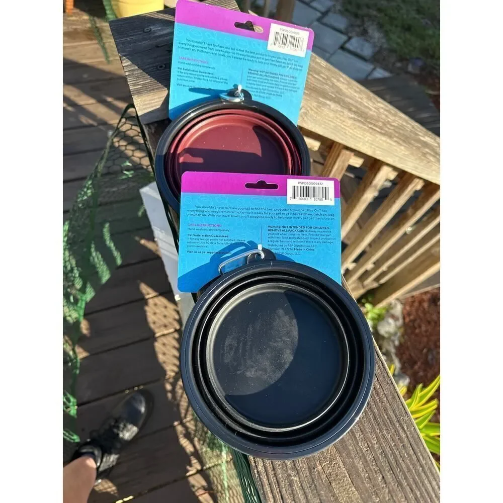 Play On Collapsible 2 Silicone Travel Bowl Black, Brown 24oz